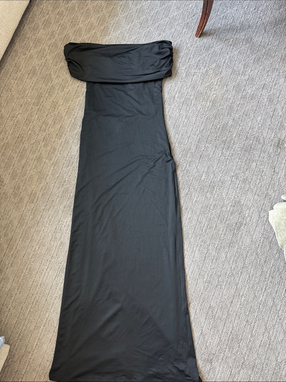 Strapless Black Fold-Over Maxi Dress